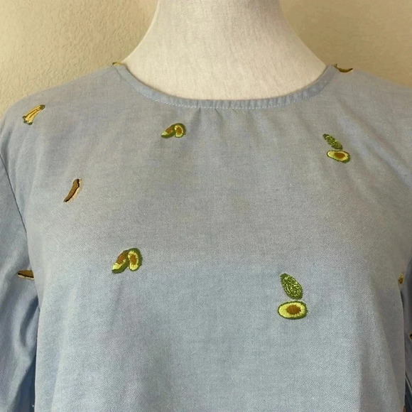 Rebellion again blue avocado/banana long sleeve cropped blouse size small - Picture 2 of 8